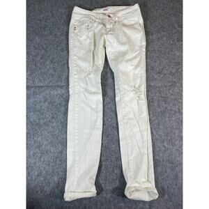 Y2K Bongo Distressed Jeans Womens Size 5 Straight Leg Stretch Streetwear White